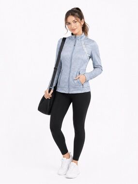 Blue Performance Jacket with Fitted Silhouette and Stand-Up Collar